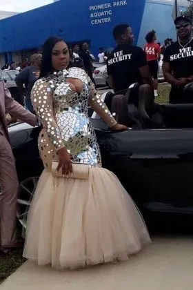 Sparkly silver mirror sequin plus size mermaid long prom dress