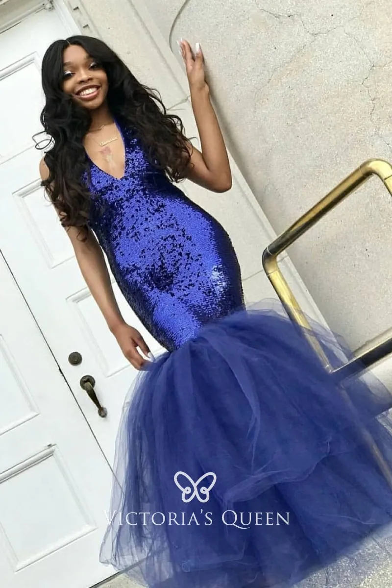 Long Sequin Prom Dress with Feathered Side Slit