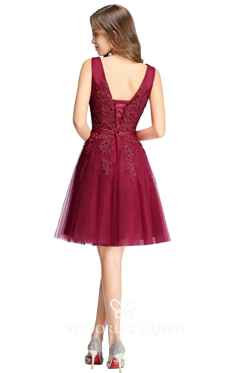 wine red 1950s back lace up dress