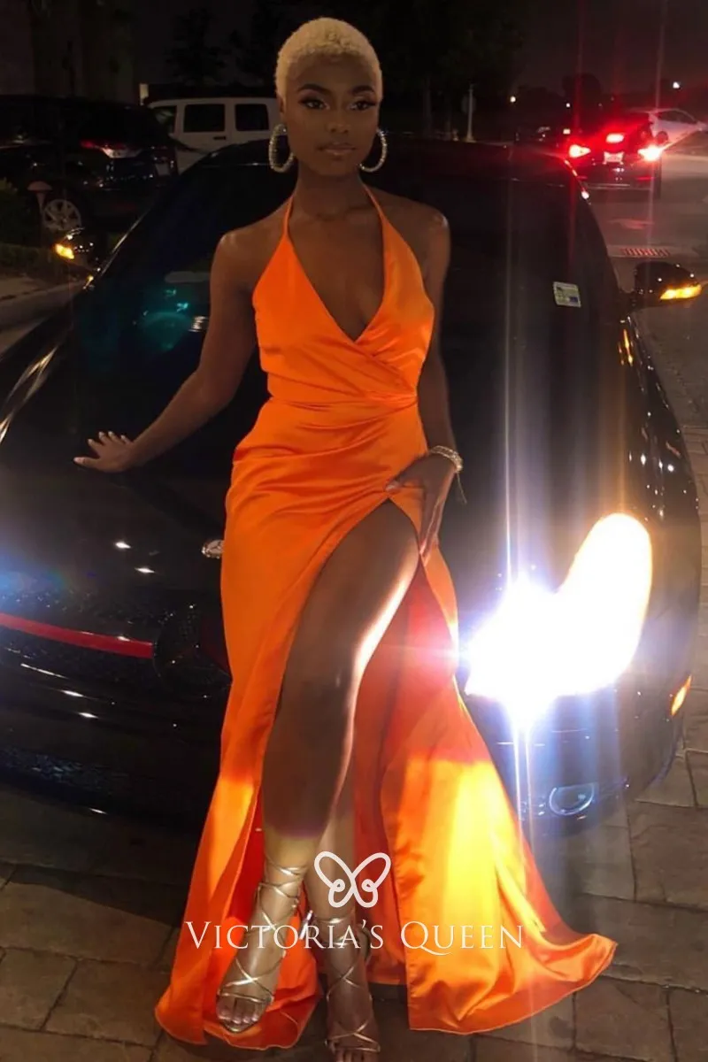 orange slit dress