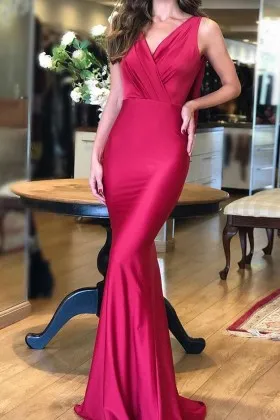 Ruched red spandex mermaid evening prom dress