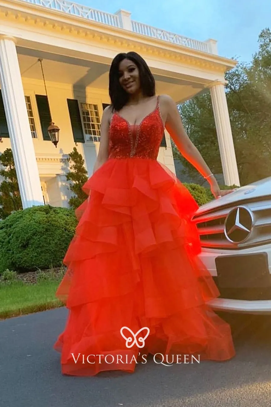 red glitter dress long