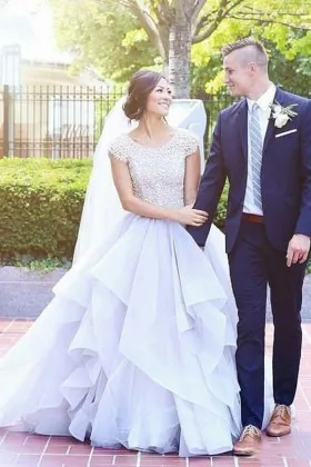 great light grey lace and organza engagement ball gown