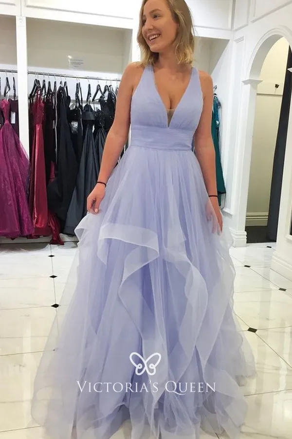 Lavender tulle flounced designer prom formal dress Lavender tulle flounced designer prom formal dress