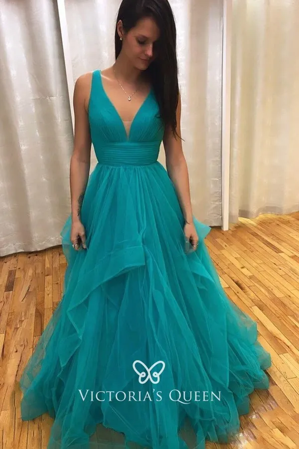 flounced tulle designer prom formal dress flounced tulle designer prom formal dress