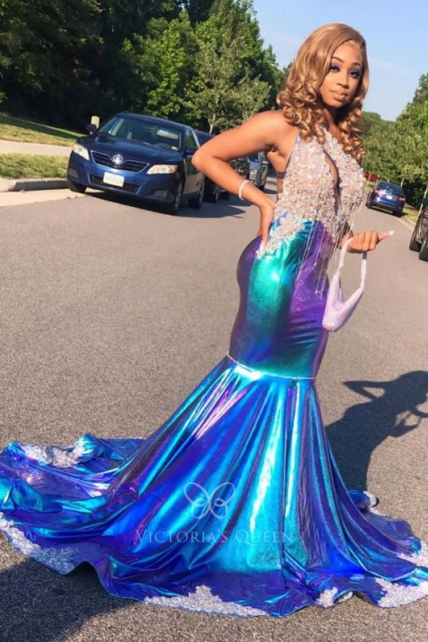 iridescent purple diamond one shoulder mermaid black girl prom dress iridescent purple diamond one shoulder mermaid black girl prom dress
