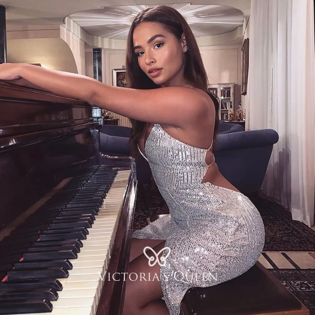 sexy silver sequin slit prom dress sexy silver sequin slit prom dress