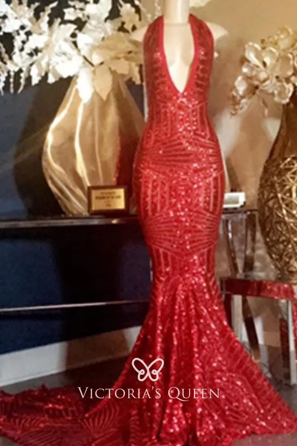 red mermaid sequin dress