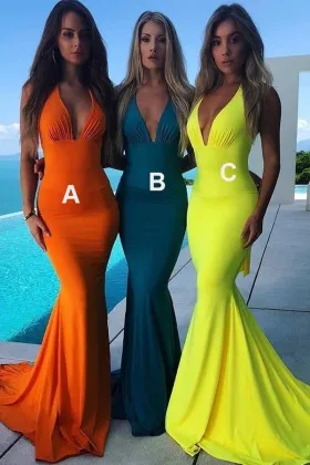 Orangeteallemon jersey mermaid evening prom dresses