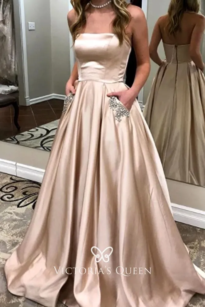 sleek satin prom dress with beaded pockets sleek satin prom dress with beaded pockets