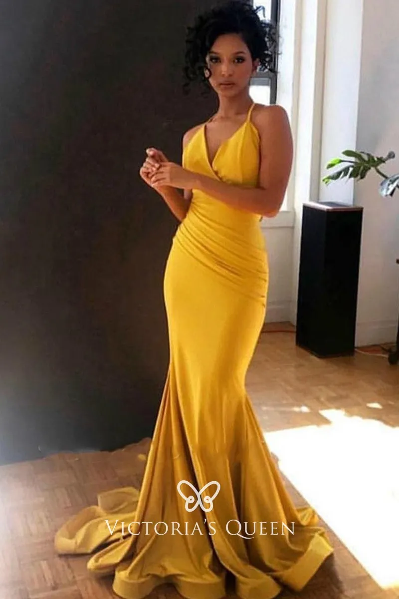 yellow mermaid prom dress