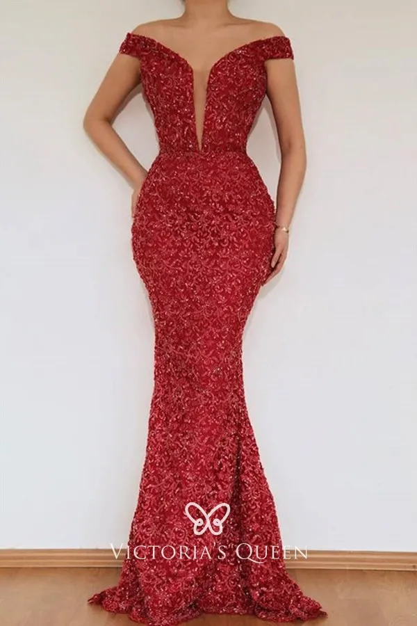 Sparkly Red Glitter Prom Dress with Removable Overskirt VQ