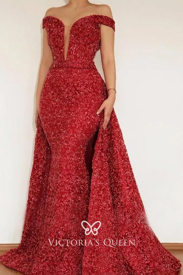 Red Prom Dress 2023 Strapless Sequin with Slit Draping – AnnaCustomDress