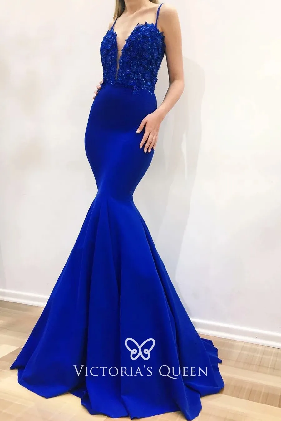 Women's Royal Blue Satin Mermaid Evening Prom Party Dress – ZAPAKA