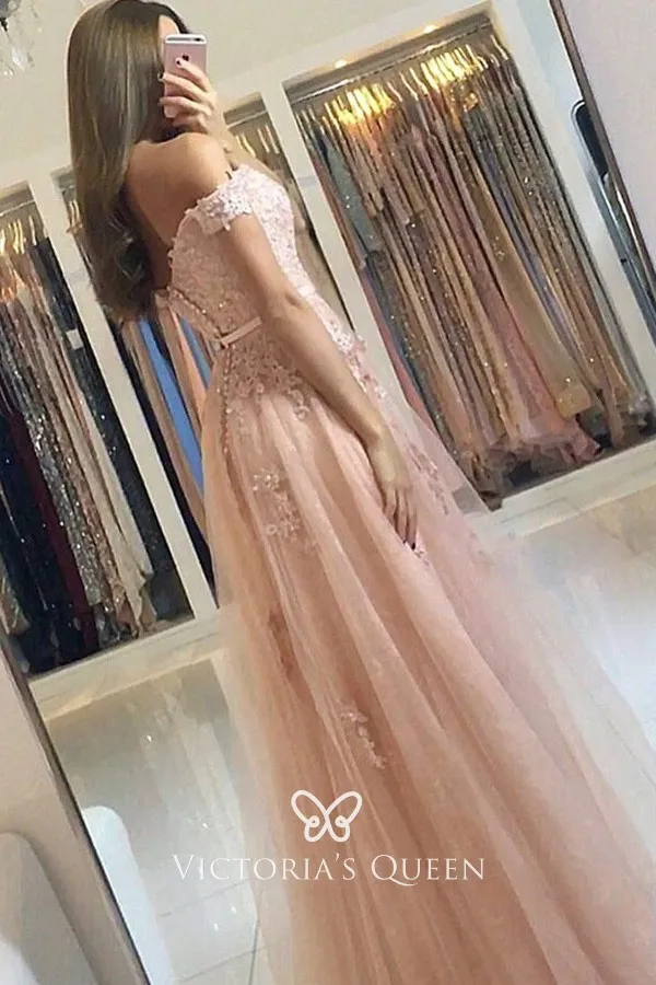 Pretty Red Lace Off-the-shoulder A-line 