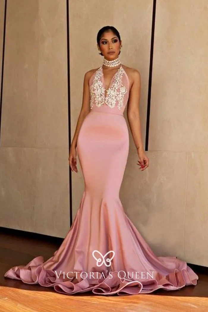 Pink and white lace prom dress Clearance