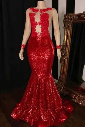 Sexy sheer see through lace and sequin long prom dress