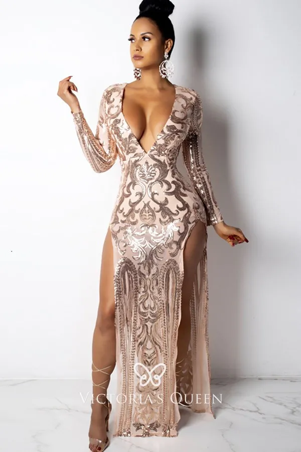 double slit sequin dress