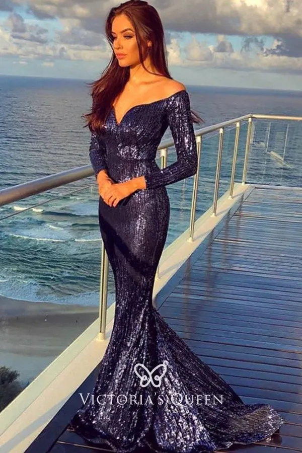 Off-shoulder Long Sleeve Formal Dress ...