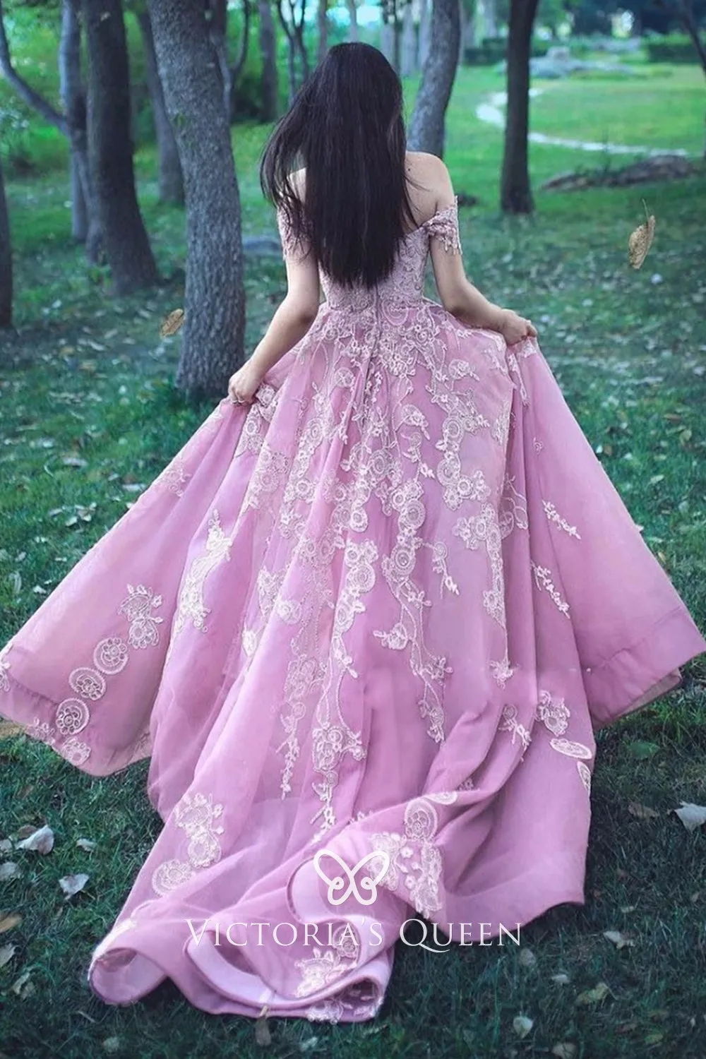 white lace and pink organza engagement dress with medium train white lace and pink organza engagement dress with medium train