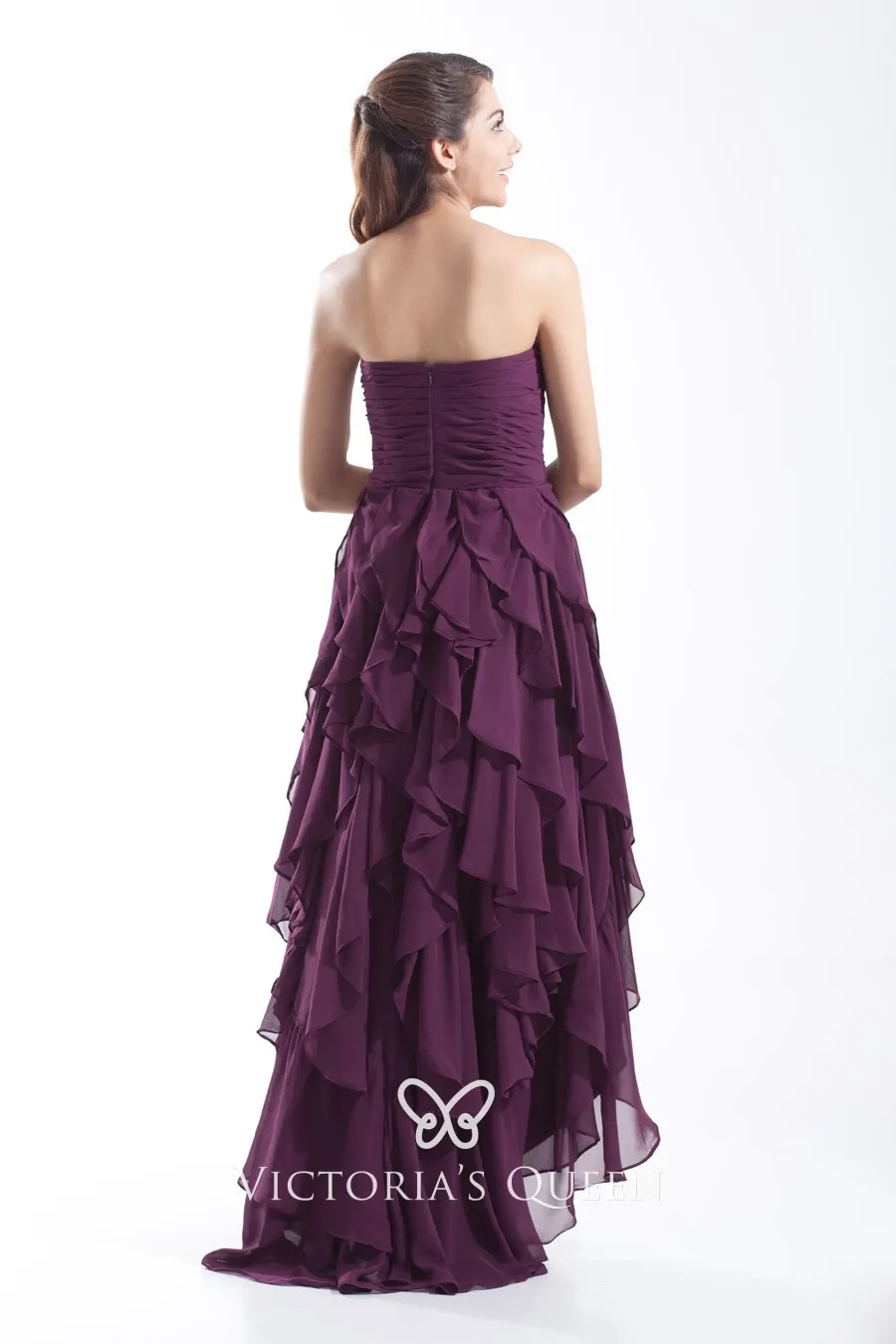 Strapless purple ruffled chiffon prom dress Strapless purple ruffled chiffon prom dress
