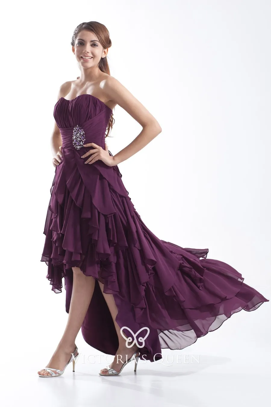 purple high low ruffled chiffon prom dress purple high low ruffled chiffon prom dress