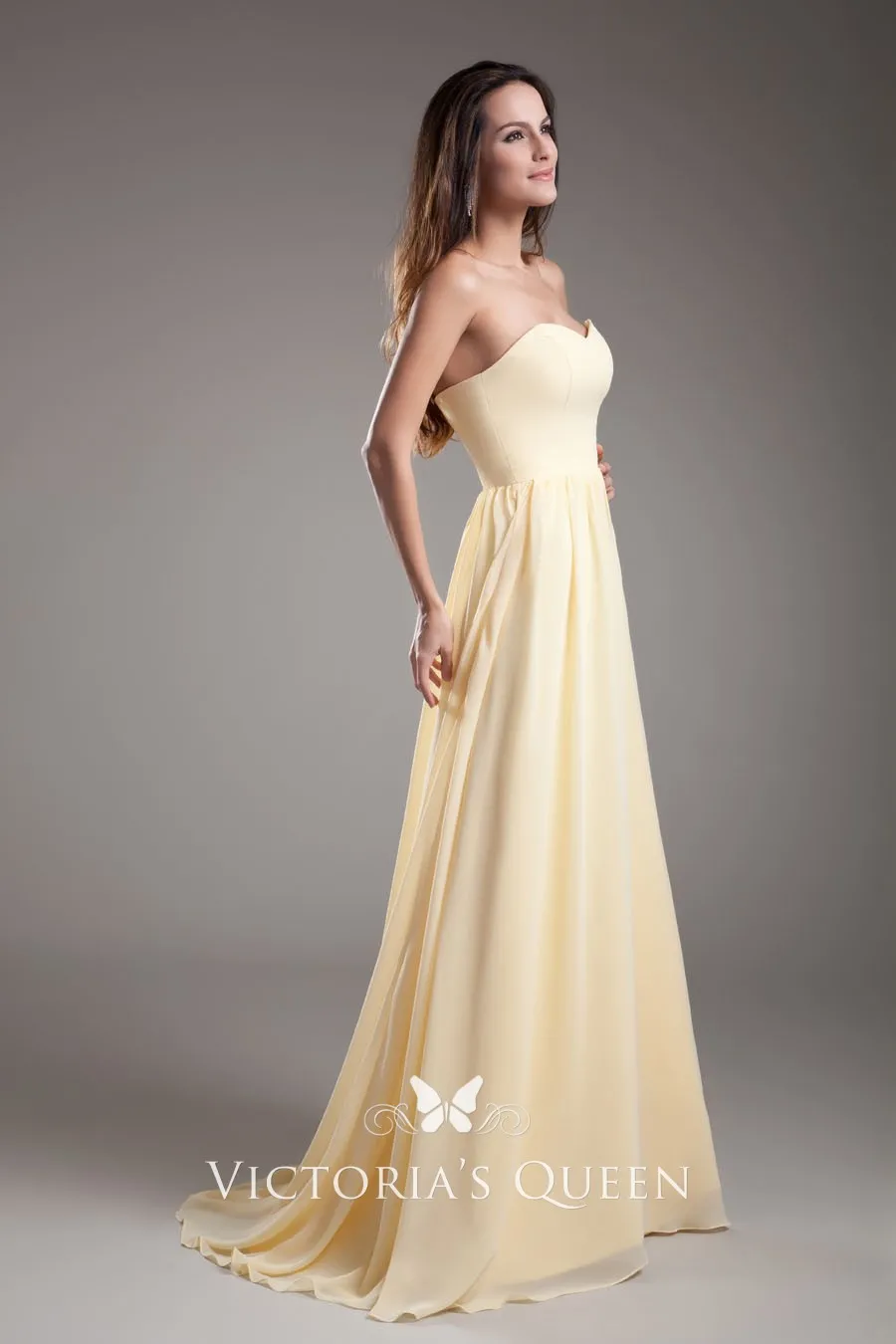 Simply beige chiffon strapless sweetheart A line long dress Simply beige chiffon strapless sweetheart A line long dress