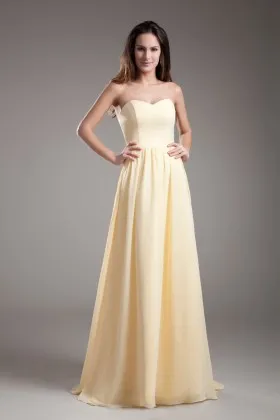 Simply beige chiffon strapless sweetheart A line long evening prom dress
