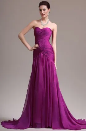 Criss cross twisted pleated magenta chiffon long prom dress
