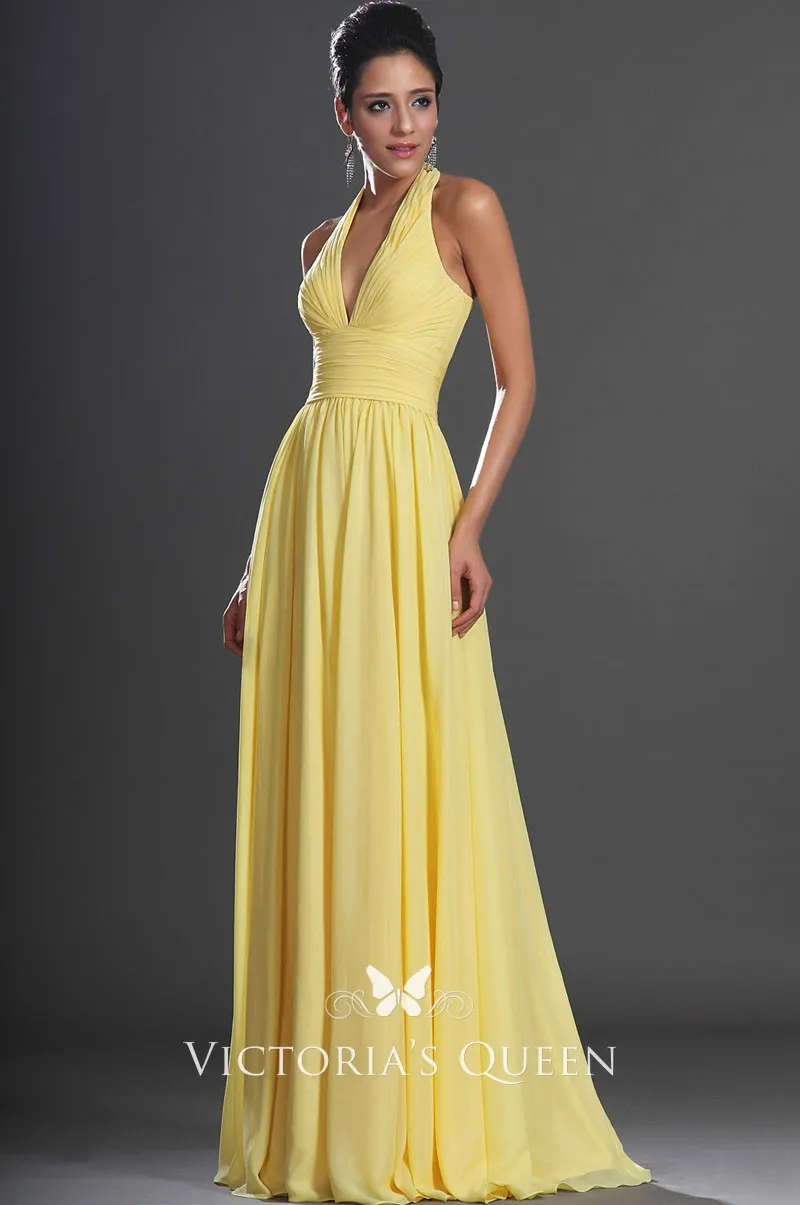 yellow chiffon halter dress