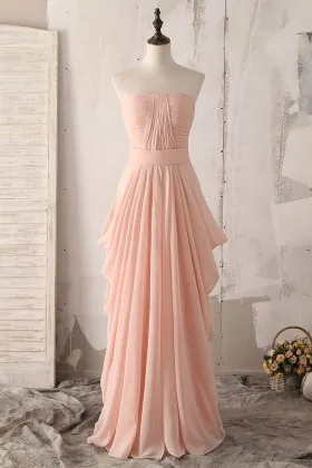 fashionable unique draped pink floor length bridesmaid dress