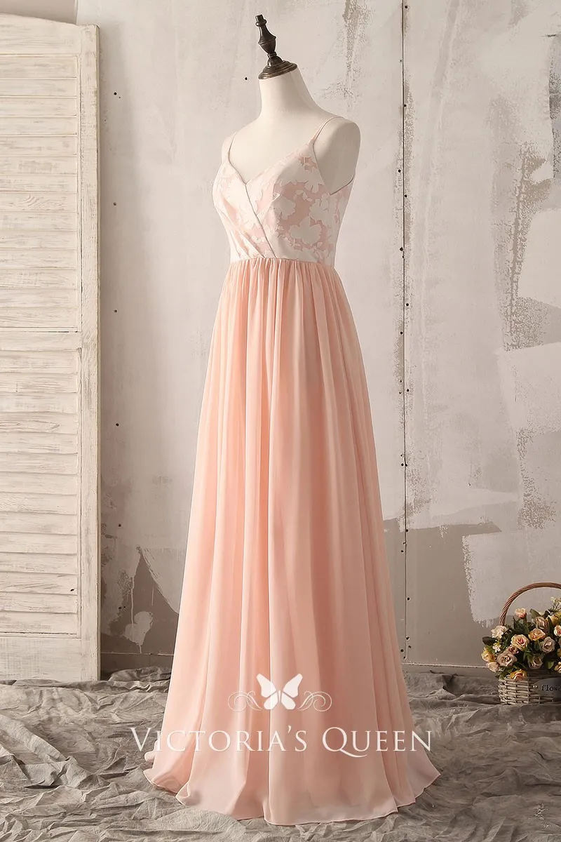 Long Spaghetti Strap Chiffon Bridesmaid Dress Peacock main image 0