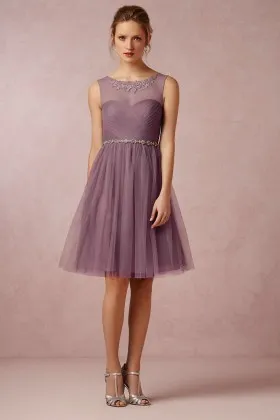 Pastel Purple Chiffon Short Bridesmaid Dress with Tulle Overlay