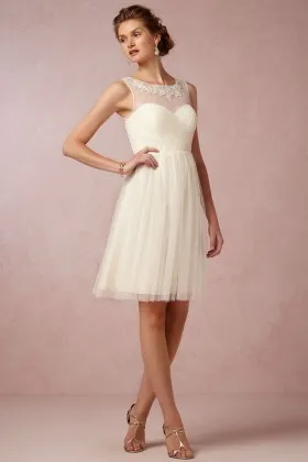 ivory chiffon illusion tulle overlay short bridesmaid dress