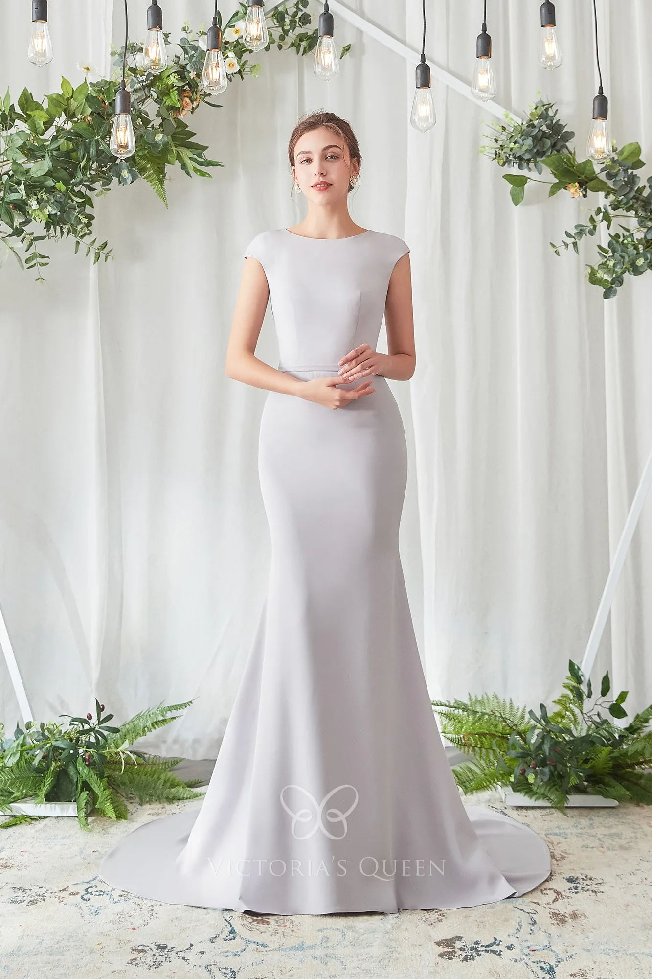 14040 Grey Batwing Sleeves Sequins Mermaid Dress