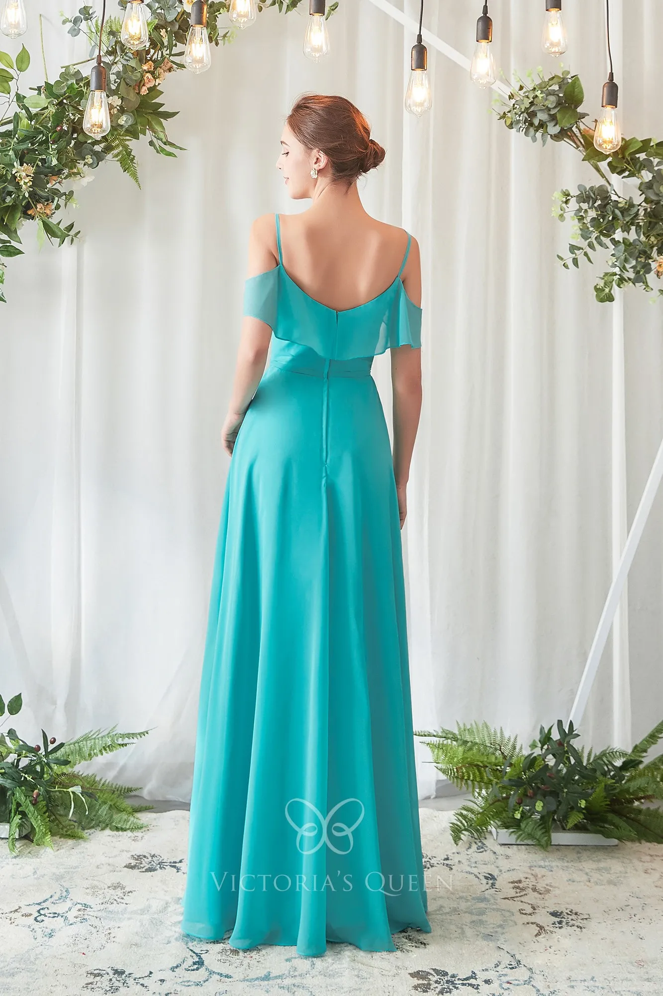 zipper up U back turquoise chiffon A line bridesmaid dress zipper up U back turquoise chiffon A line bridesmaid dress