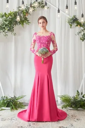 open lace back dress Mismatched Fuchsia Satin Mermaid Long Bridesmaid Dresses , MRB0009