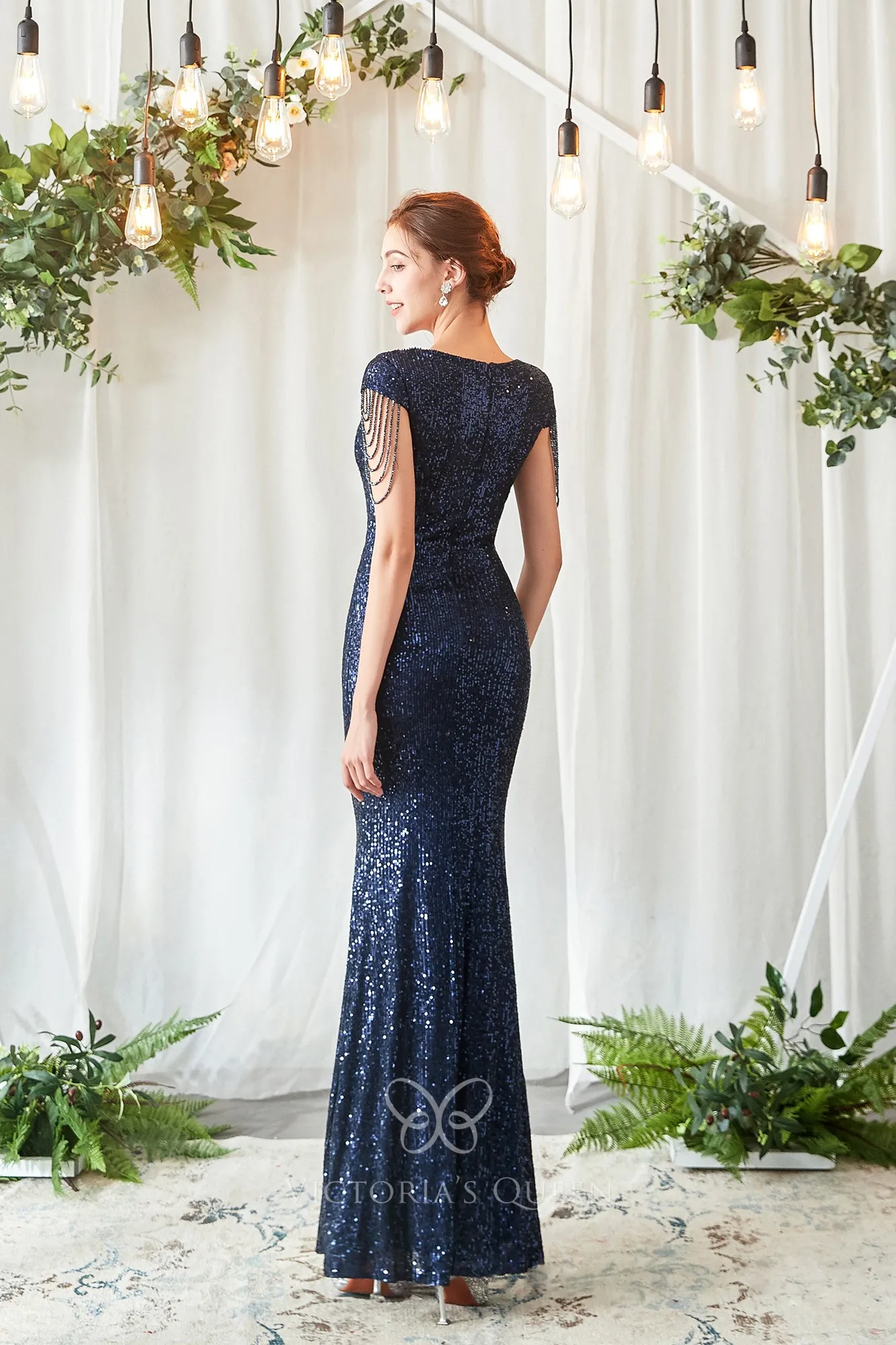 navy sparkly bridesmaid dresses MACloth Women V Neck Sequin Short Wedding Bridesmaid Dresses Mother of main image 0