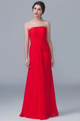 Straight across strapless pleated twisted red chiffon modern bridesmaid dress