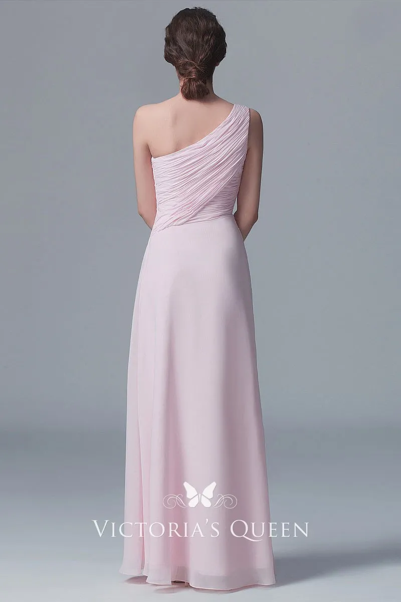 chiffon baby pink long formal gown