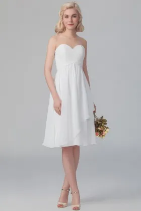 White chiffon short simple strapless sweetheart empire waist bridesmaid dress