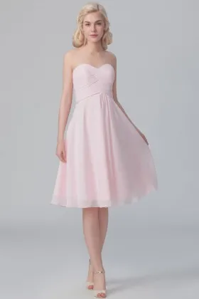 Barely pink chiffon simple strapless sweetheart bridal party bridesmaid dress