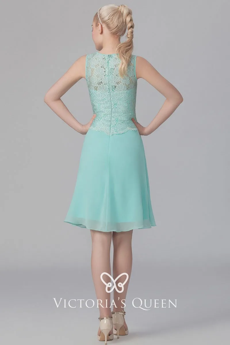 Short Sleeveless Illusion Mint Green Bridesmaid Dress VQ