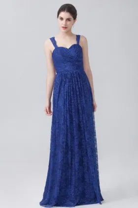 Twilight blue lace elegant sweetheart empire waist bridesmaid wedding guest dress