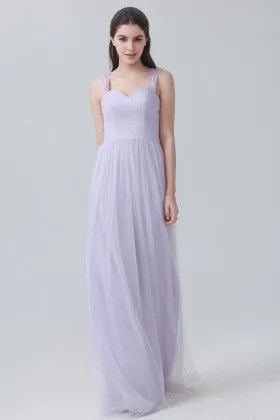 lavender chiffon and tulle cute sweetheart slim A line long bridesmaid dress