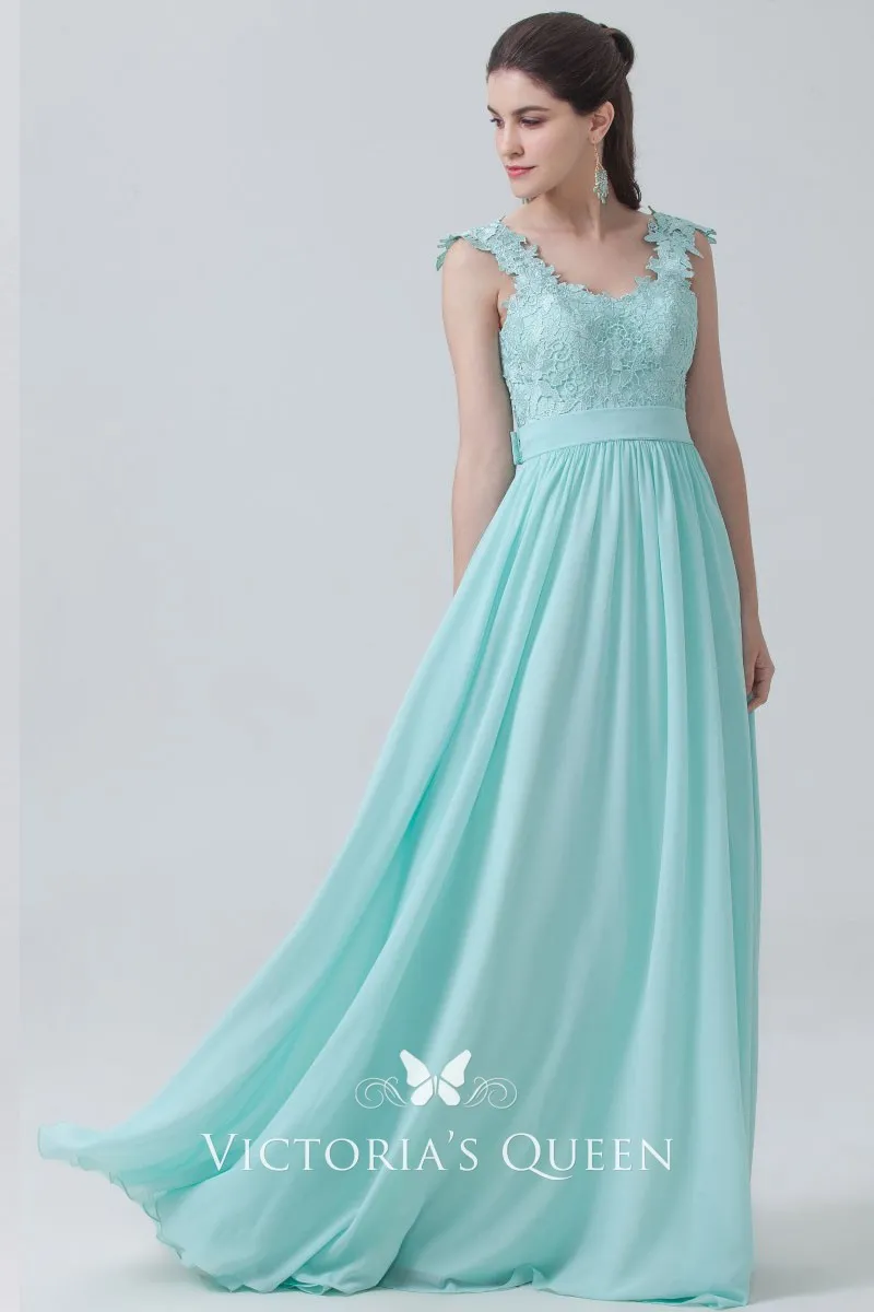 Mint Lace and Chiffon Scalloped Straps Bridesmaid Dress VQ