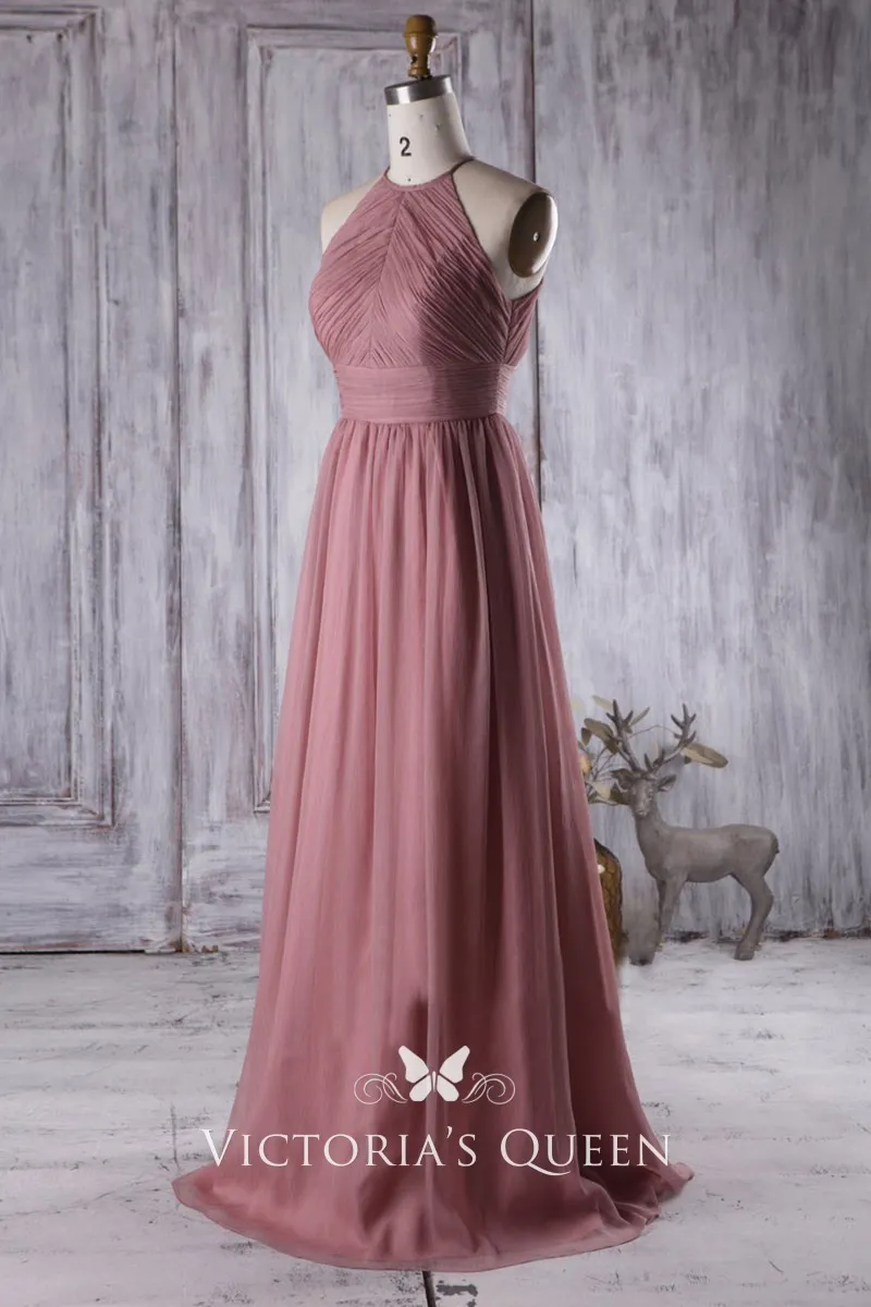 pink pleated bridesmaid dress