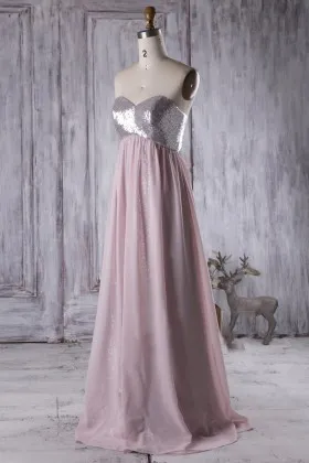 dusty pink sequin empire bridesmaid dress chiffon overlay
