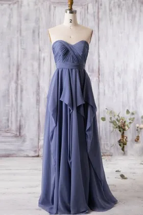 dusty blue chiffon ruffled vintage bridesmaid dress