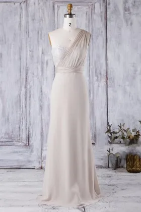 illusion one shoulder champagne chiffon timeless a line bridesmaid dress